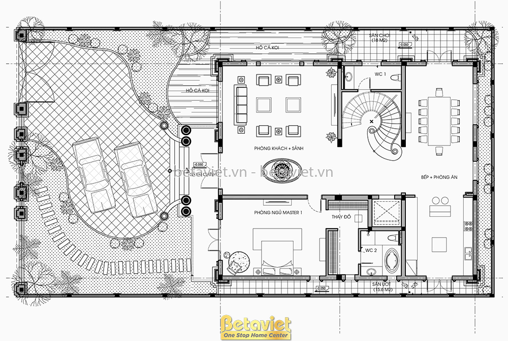 Lâu đài tân cổ điển 3 tầng tại Nam Định KT23124 – bản vẽ mặt bằng tầng 1