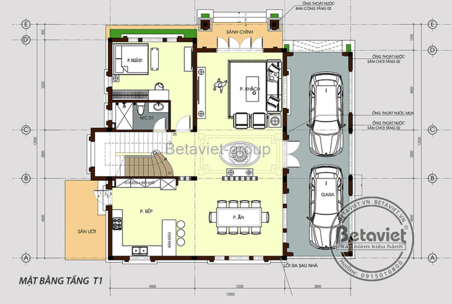 Biệt thự 3 tầng tân cổ điển KT20120 – bản vẽ mặt bằng