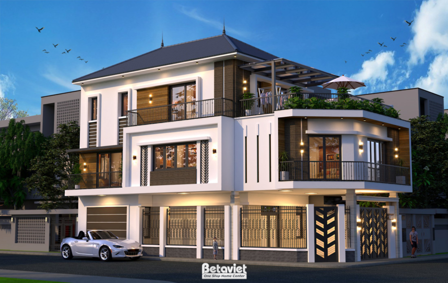 Mẫu biệt thự hiện đại hai mặt tiền minh họa cho lô biệt thự khu đô thị Bình Lục New City