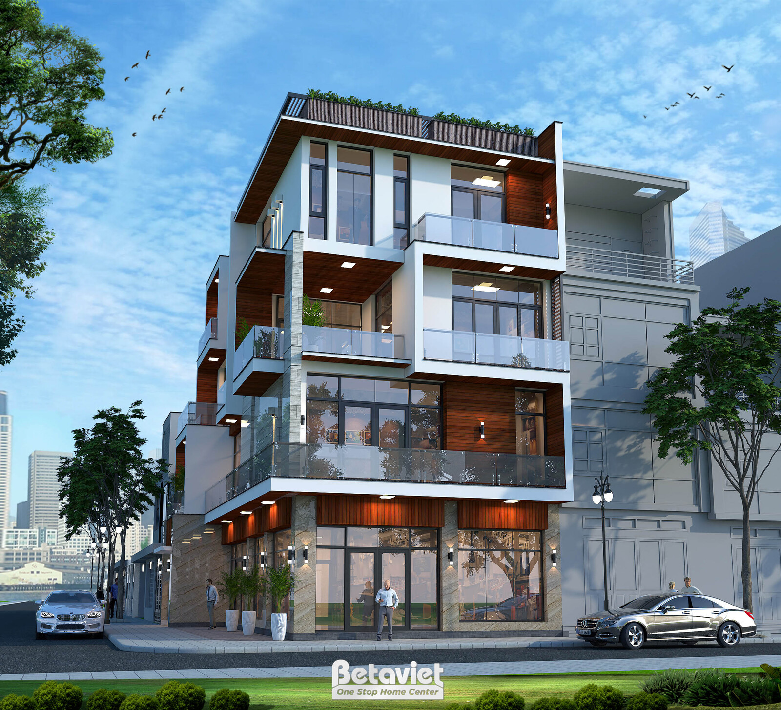 Biệt thự 4 tầng hiện đại luxury KT21199 – phối cảnh mặt tiền