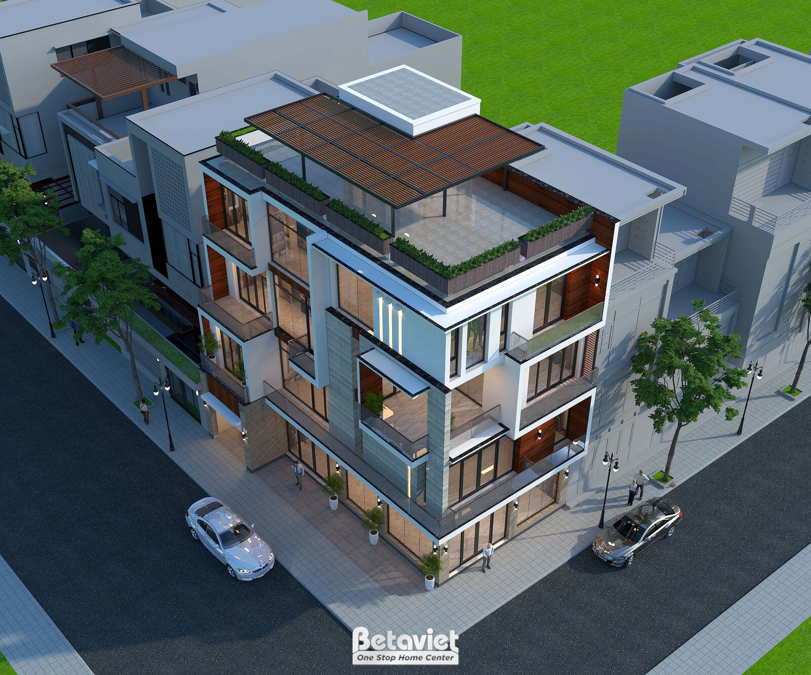 Biệt thự 4 tầng hiện đại luxury KT21199 – phối cảnh mặt tiền (4)