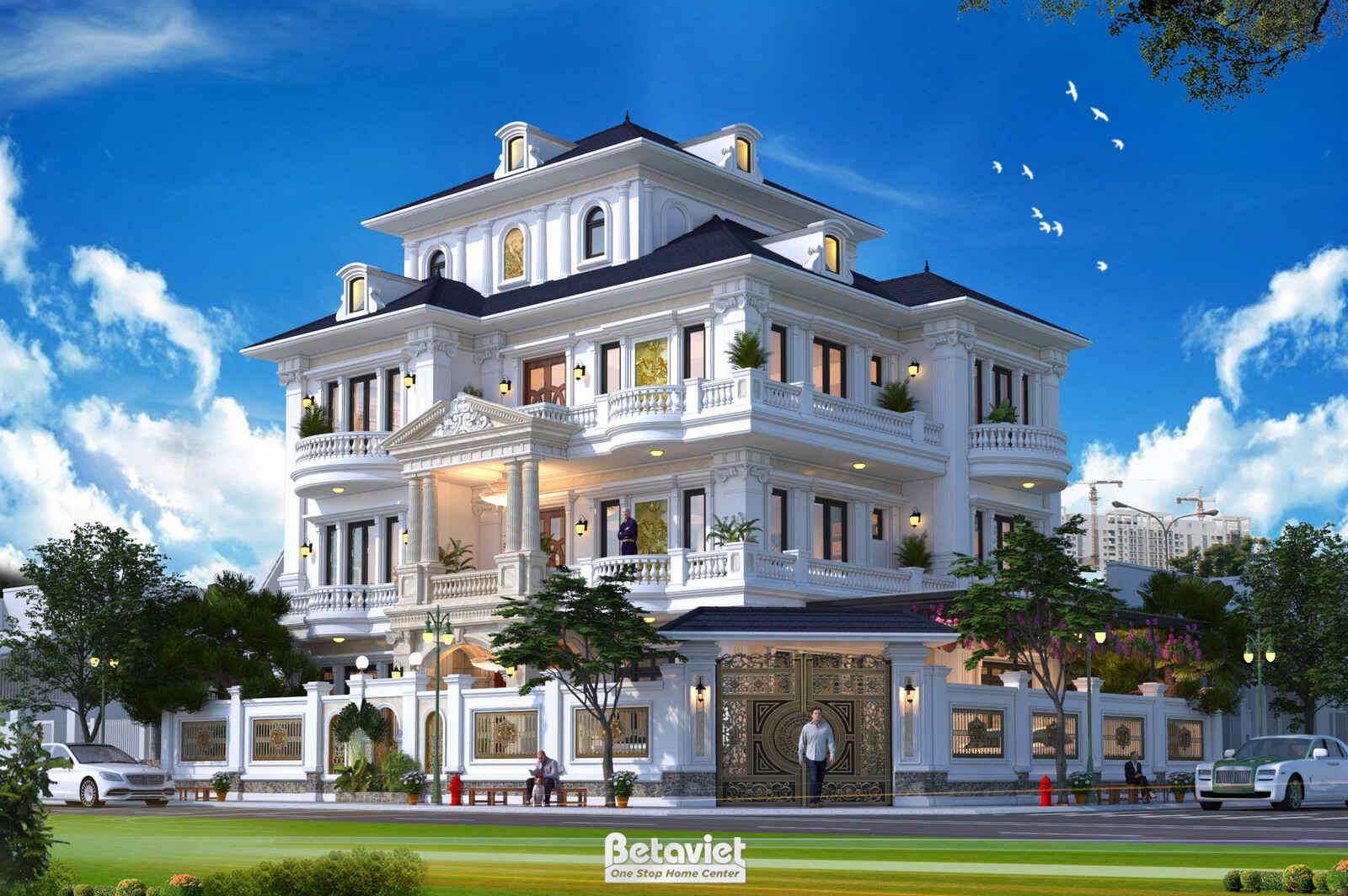 Biệt thự 4 tầng tân cổ điển KT20148 – phối cảnh mặt tiền