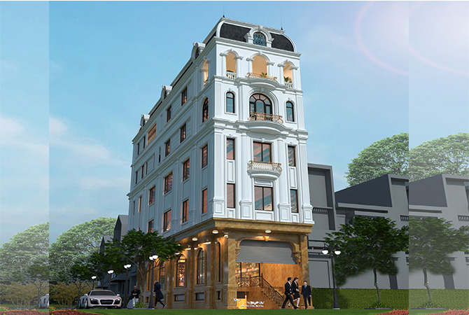 Shophouse tân cổ điển 6 tầng kết hợp kinh doanh tại Hà Nội KT20088 – phối cảnh mặt tiền