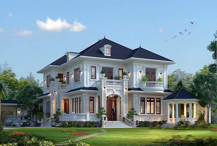 Nhà vườn 2 tầng mái Thái ở nông thôn tại Hải Dương KT18129 - góc nhìn chính diện