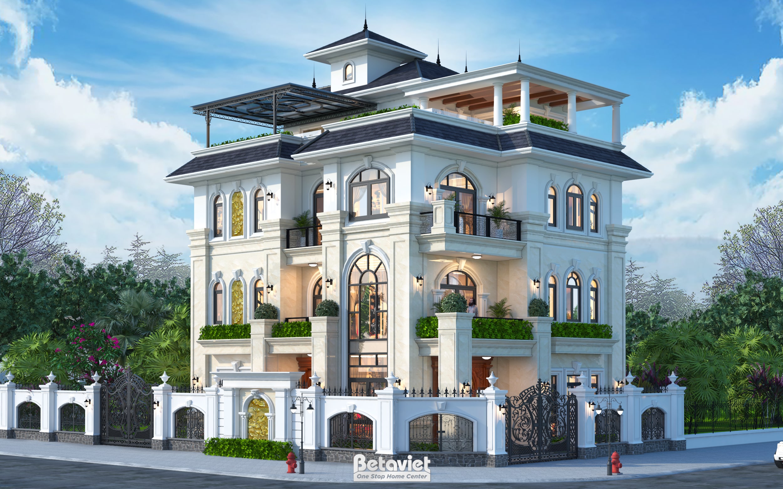 Biệt thự góc tân cổ điển 4 tầng mái Nhật có bể bơi tại Bắc Ninh KT22096