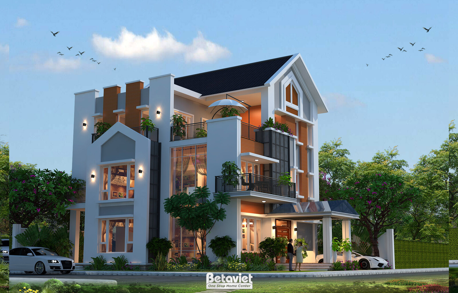 Biệt thự 3 tầng hiện đại KT20090A – phối cảnh mặt tiền (2)