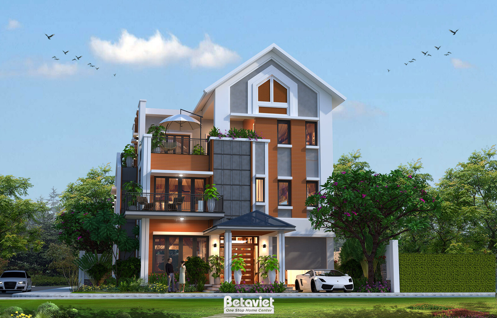 Biệt thự 3 tầng hiện đại KT20090A – phối cảnh mặt tiền (3)