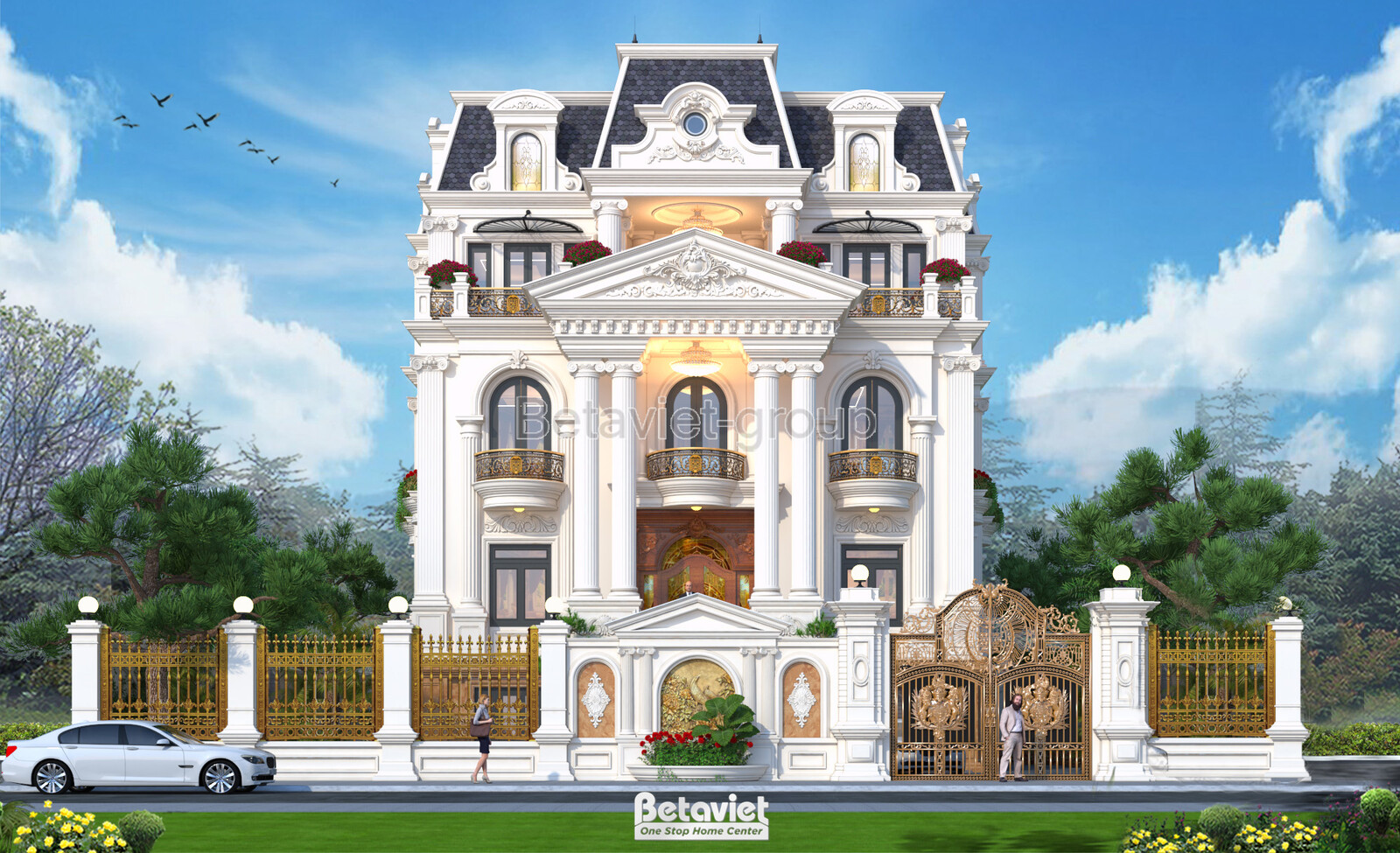 Biệt thự 4 tầng tân cổ điển KT20197 – phối cảnh mặt tiền