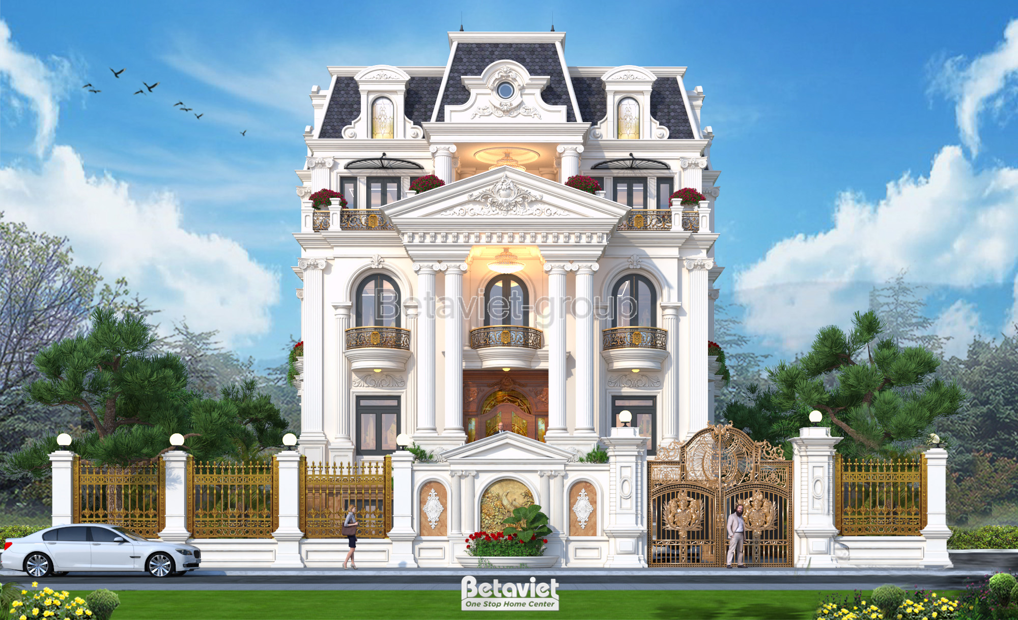 Mẫu nhà biệt thự 4 tầng tân cổ điển mái mansard KĐT Minh Khôi KT20197
