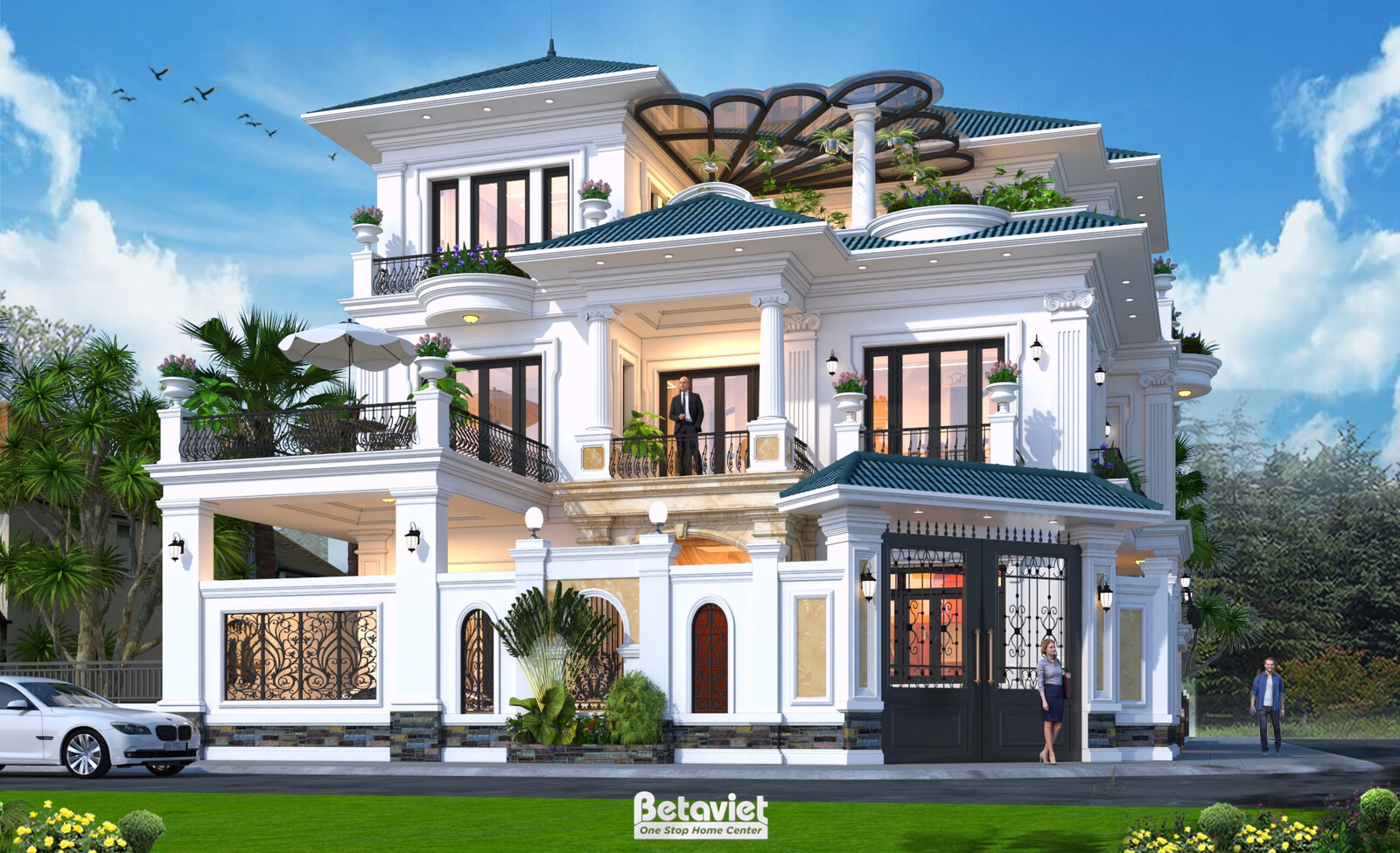 Biệt thự 3 tầng tân cổ điển KT21027 – phối cảnh mặt tiền