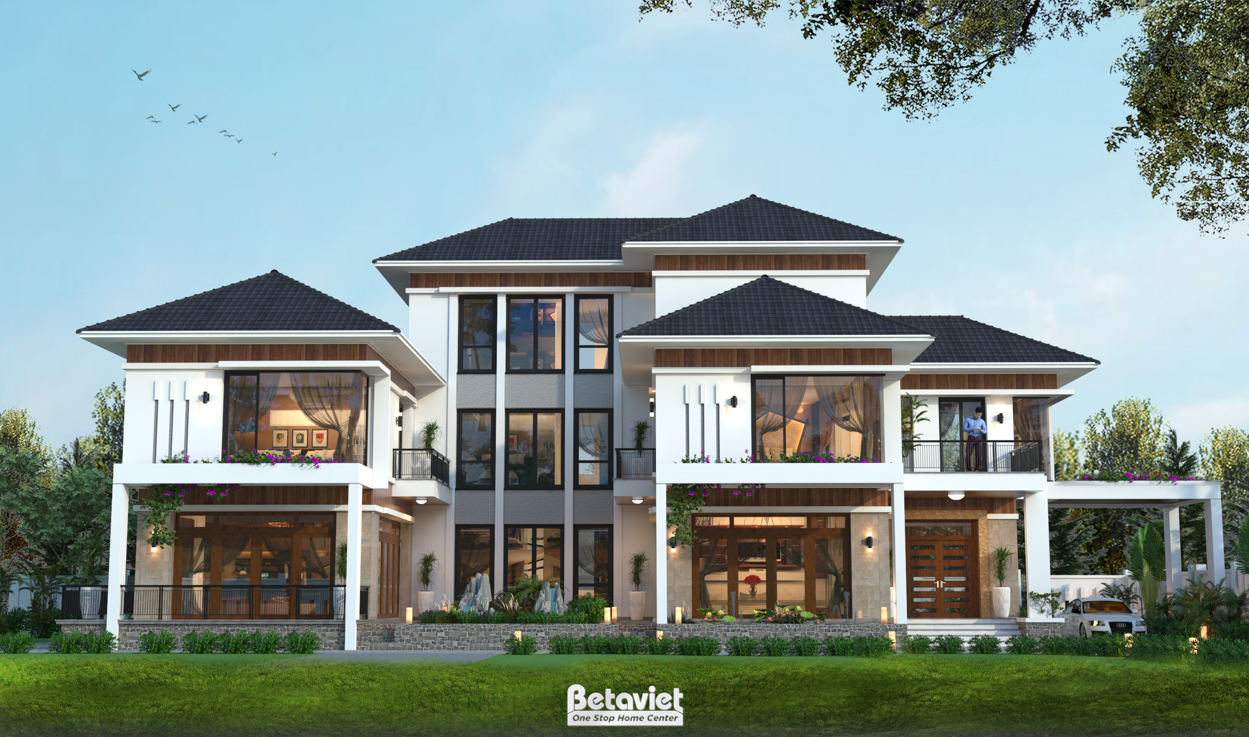 Mẫu thiết kế nhà vườn dinh thự 3 tầng hiện đại tại Thái Nguyên KT17045