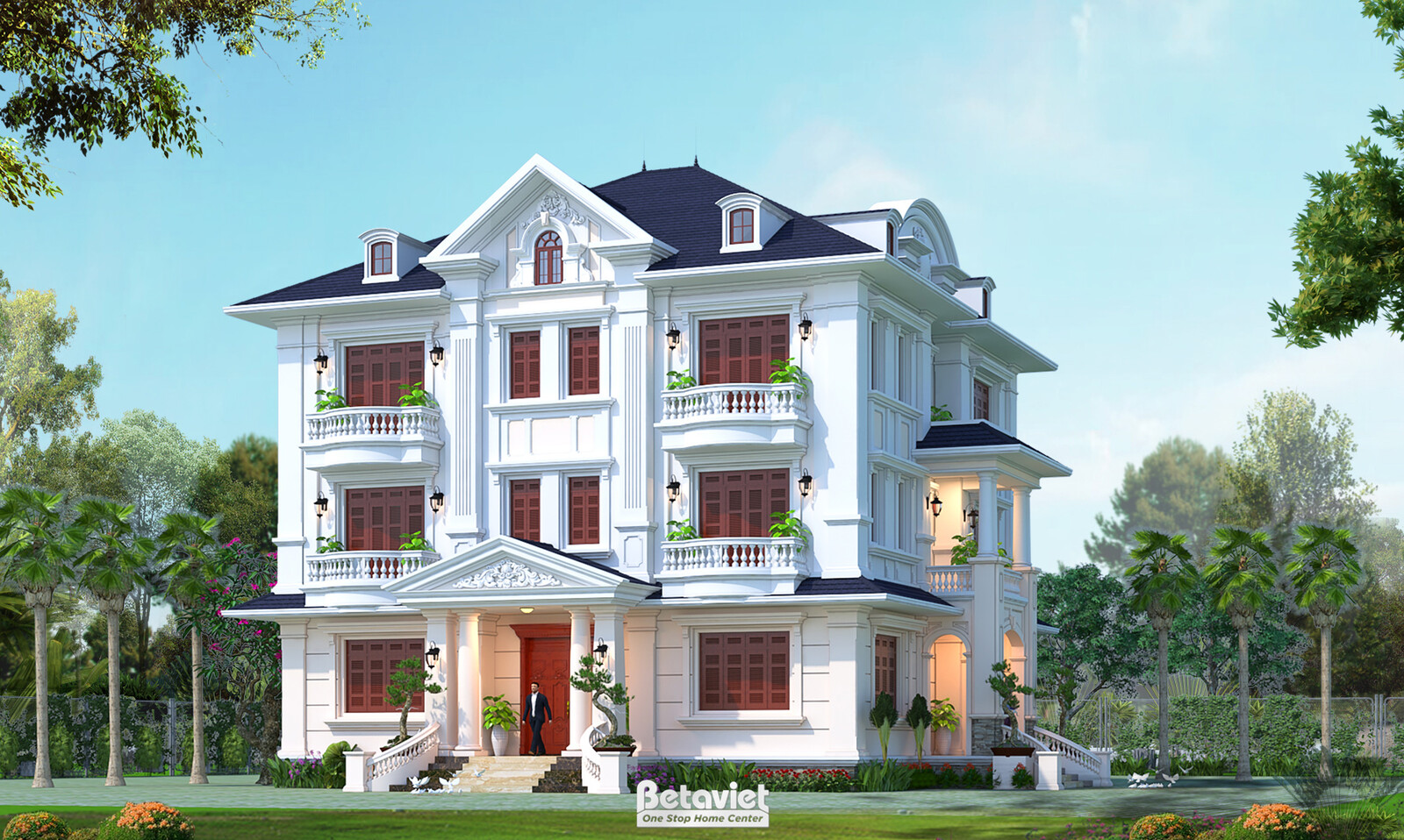 Biệt thự 3 tầng tân cổ điển KT18118 – phối cảnh mặt tiền (2)
