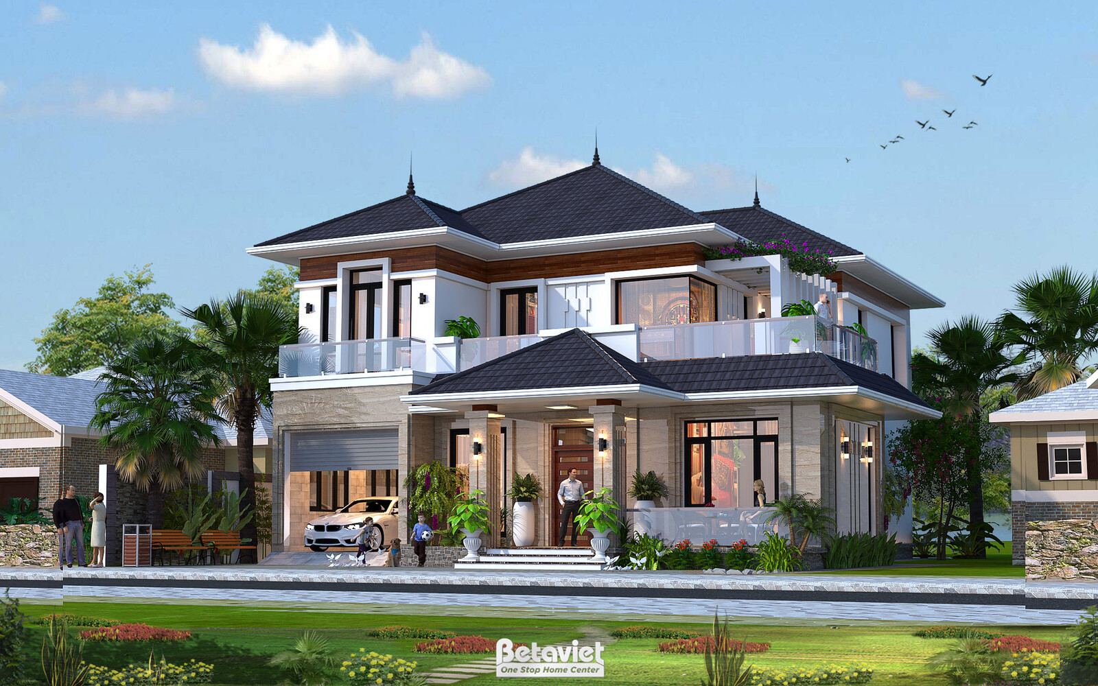 Biệt thự 2 tầng tân cổ điển KT19085 – phối cảnh mặt tiền (4)