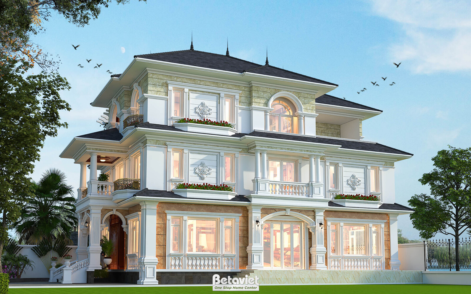 Biệt thự 3 tầng tân cổ điển KT24037 – phối cảnh mặt tiền (4)