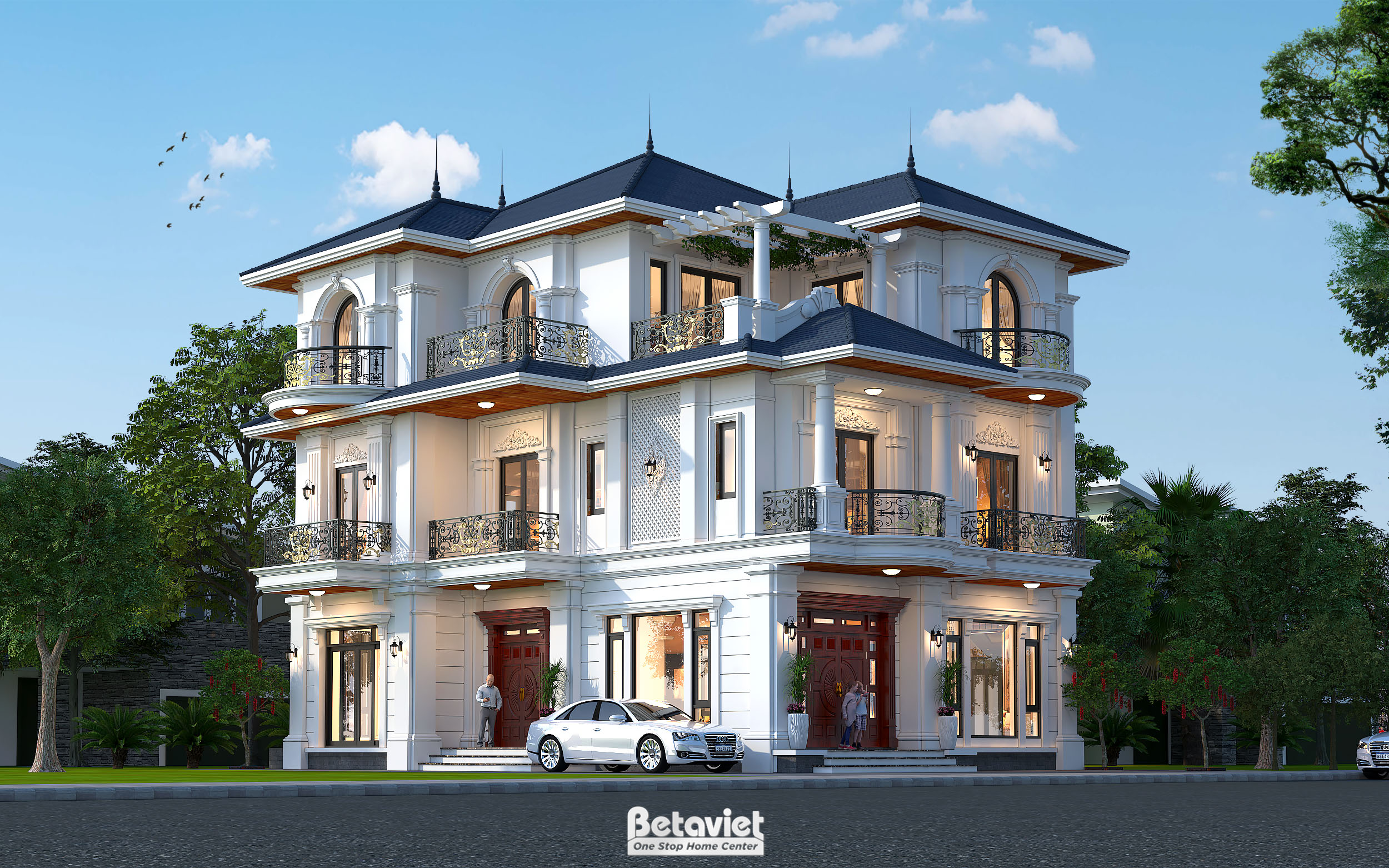 Nhà biệt thự 3 tầng mái thái tân cổ điển tại Hải Phòng KT21111