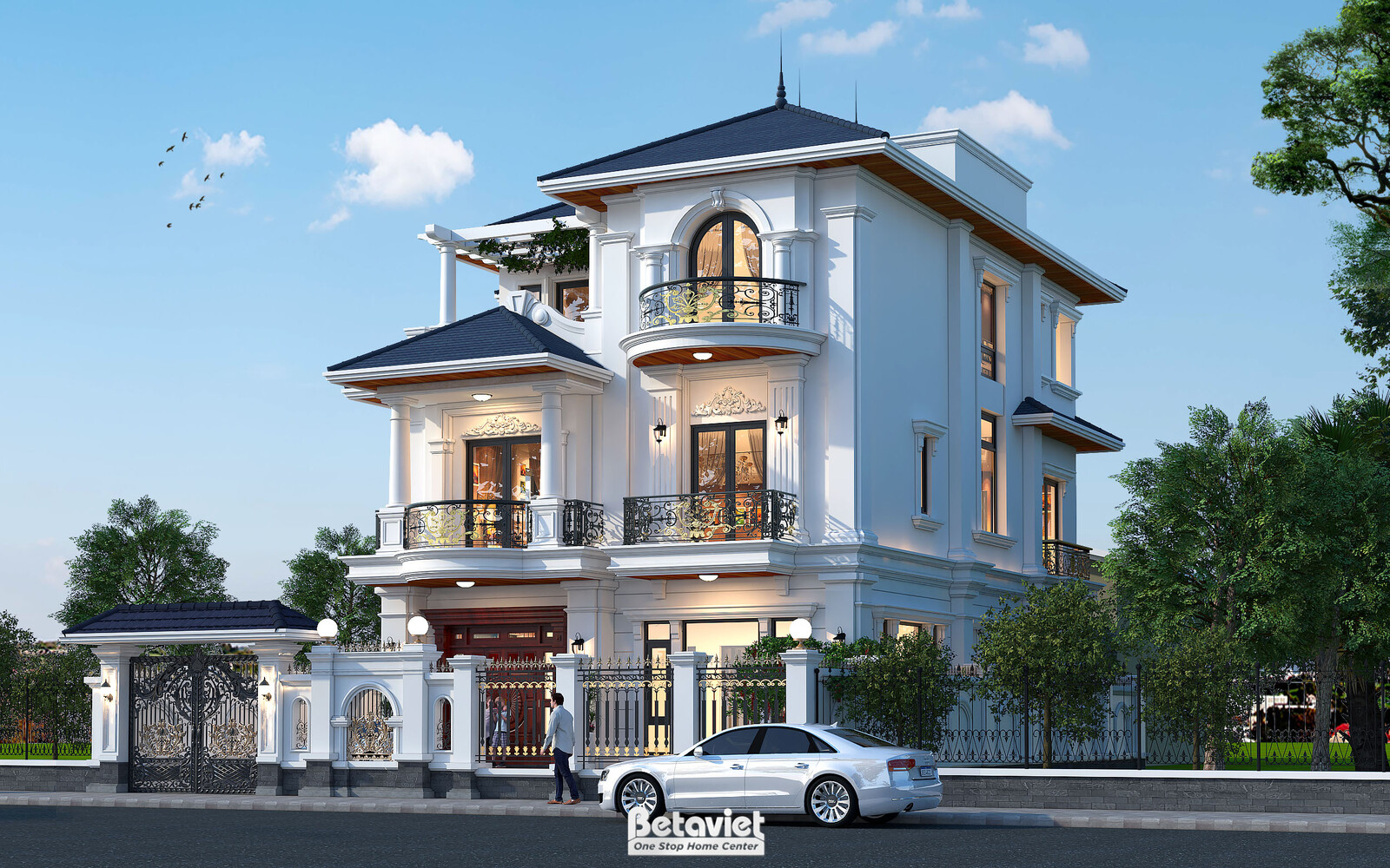 Biệt thự 3 tầng tân cổ điển KT21111 – phối cảnh mặt tiền (4)