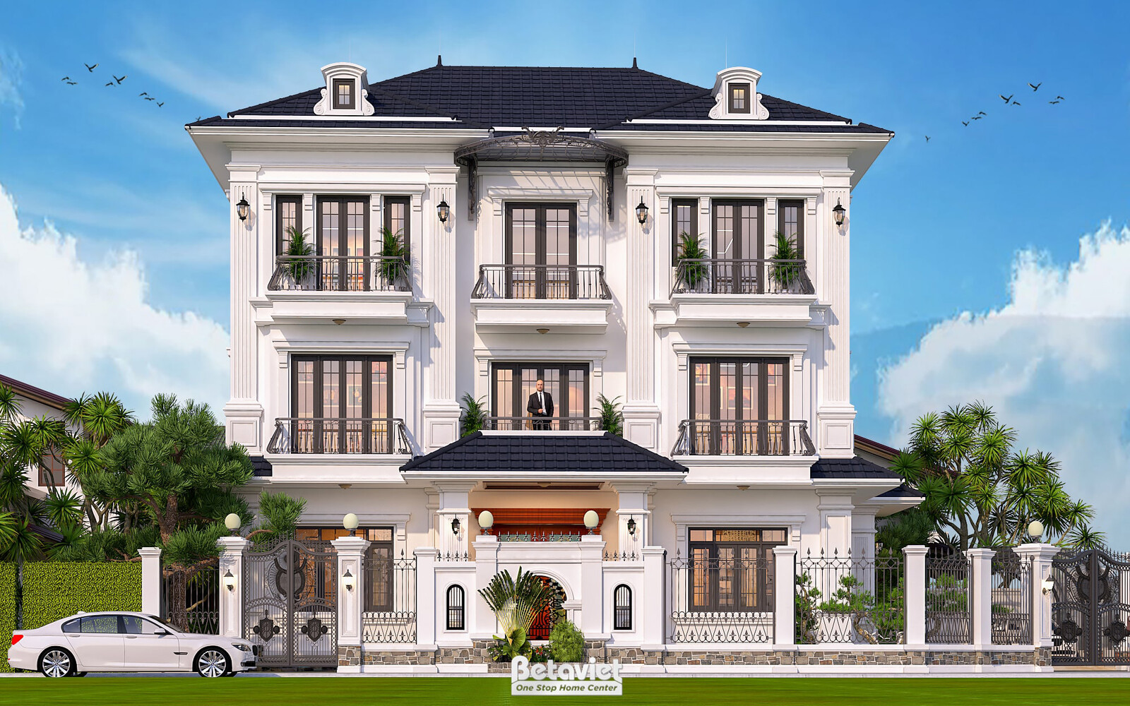 Biệt thự 3 tầng tân cổ điển KT21168 – phối cảnh mặt tiền