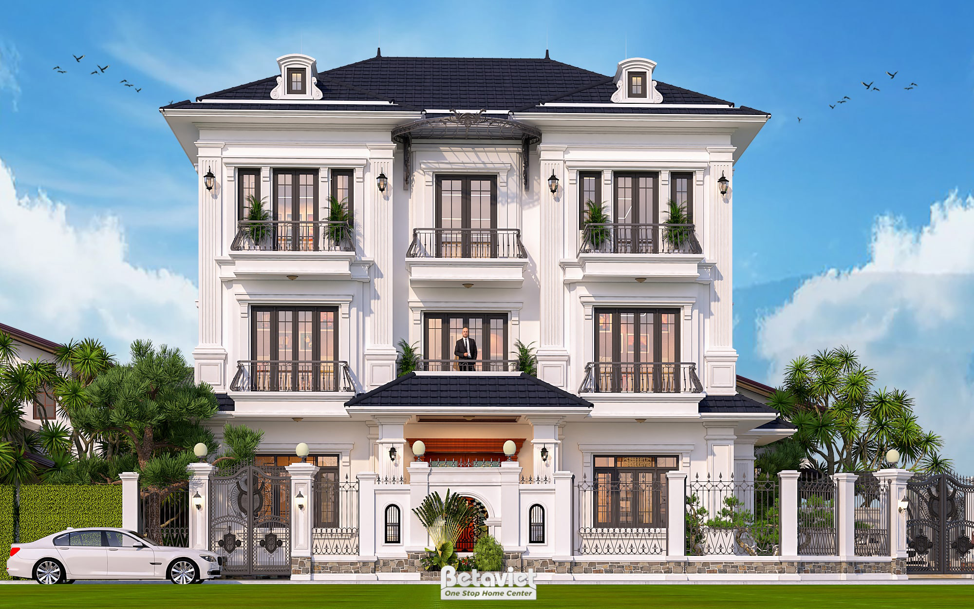 Thiết kế biệt thự 2 mặt tiền 3 tầng tân cổ điển tại Hà Nội KT21168