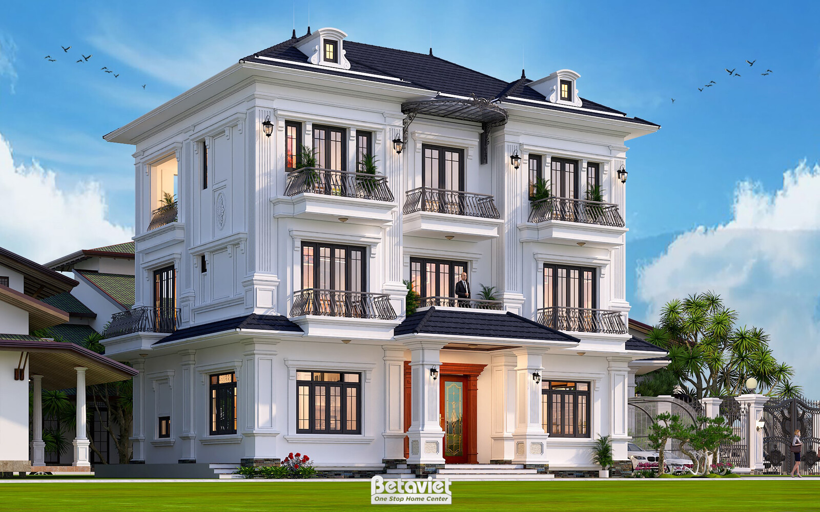 Biệt thự 3 tầng tân cổ điển KT21168 – phối cảnh mặt tiền (2)