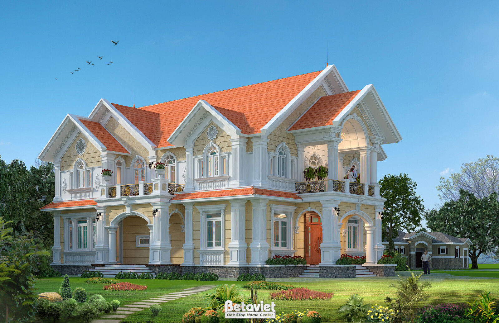 Biệt thự 2 tầng kiểu Pháp KT17094 – phối cảnh mặt tiền (2)