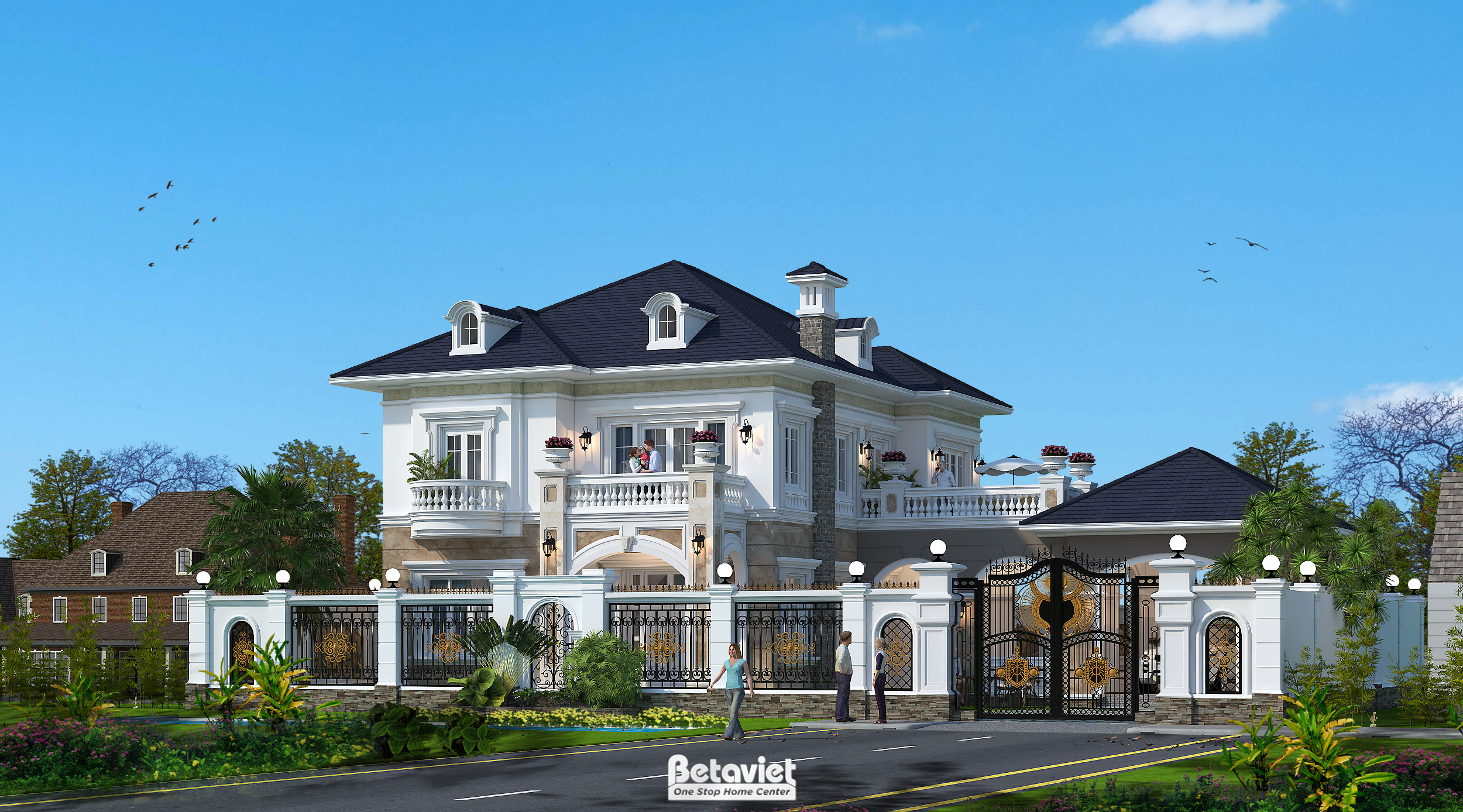 Thiết kế biệt thự 2 tầng tân cổ điển 4 phòng ngủ tại Hà Nội KT17082