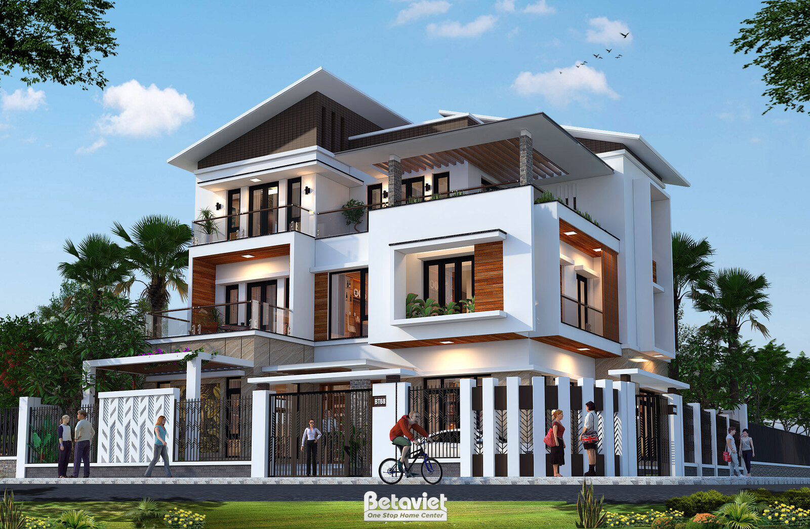 Biệt thự 3 tầng hiện đại luxury KT19172 – phối cảnh mặt tiền