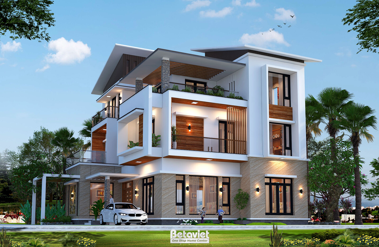 Biệt thự 3 tầng hiện đại luxury KT19172 – phối cảnh mặt tiền (3)