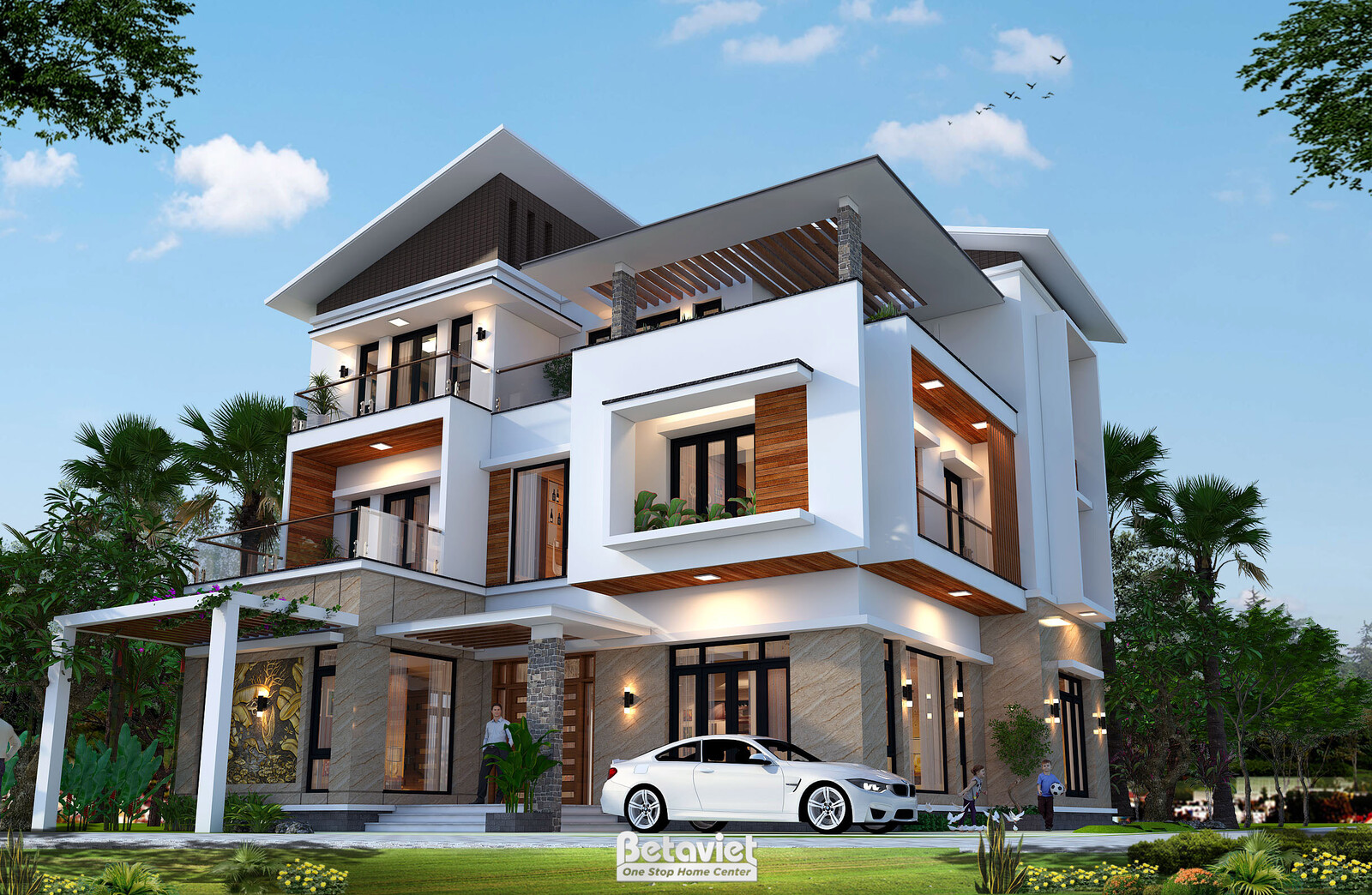 Biệt thự 3 tầng hiện đại luxury KT19172 – phối cảnh mặt tiền (4)