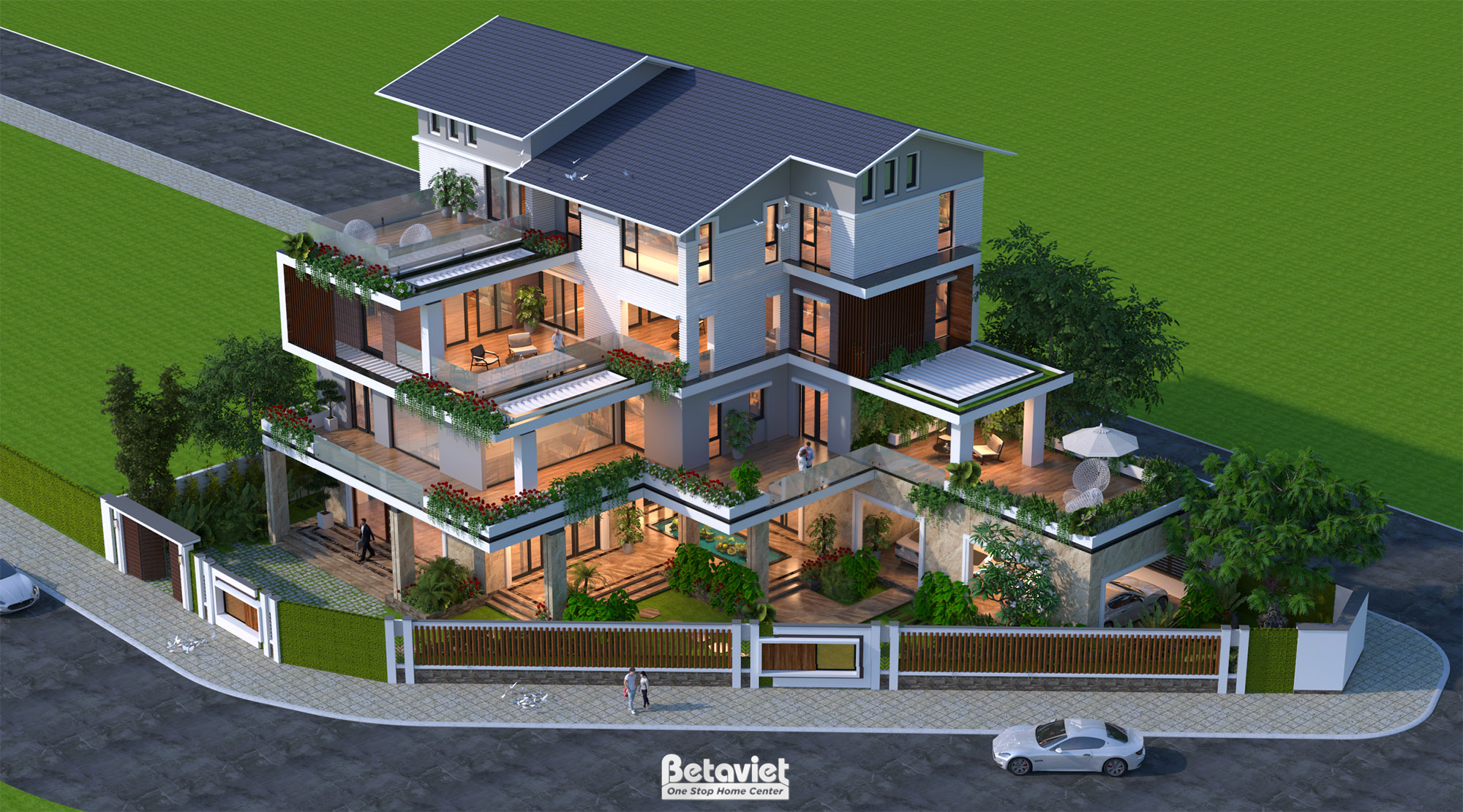 Mẫu nhà biệt thự 4 tầng hiện đại 1400m2 tại KĐT Hồ Xương Rồng KT19143