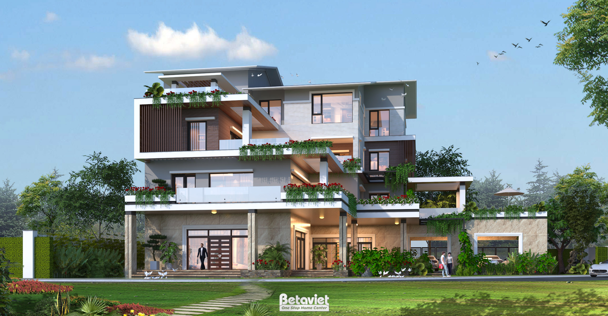 Mẫu nhà biệt thự 4 tầng hiện đại 1400m2 tại KĐT Hồ Xương Rồng KT19143