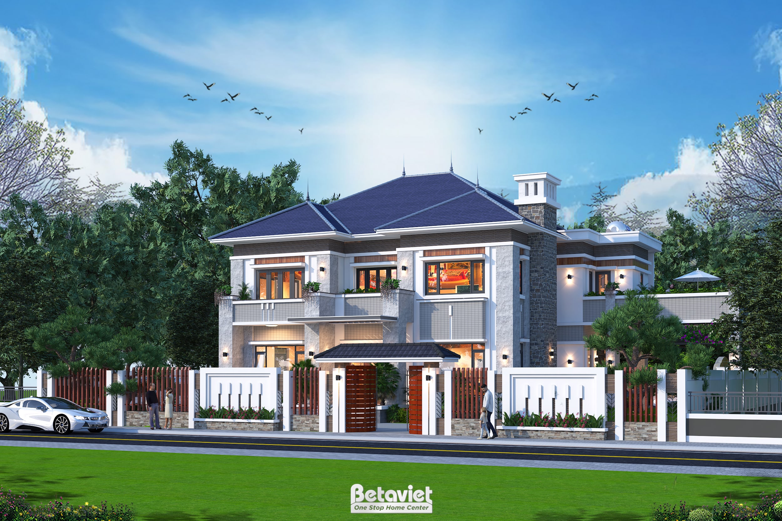 Thiết kế biệt thự kiểu Nhật có gara 2 tầng hiện đại tại Sơn La KT22044