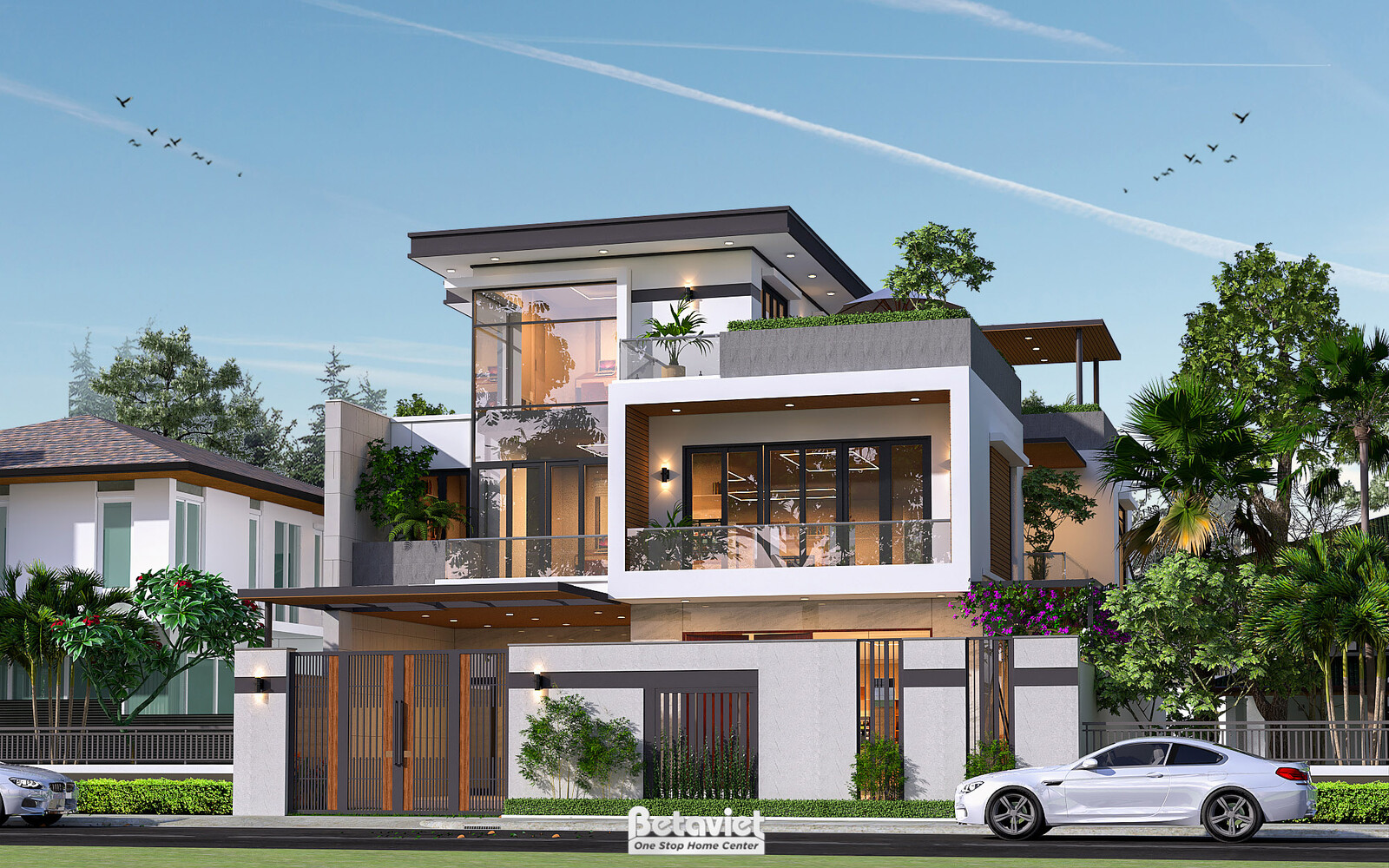 Biệt thự 3 tầng hiện đại KT24034 – phối cảnh mặt tiền (2)