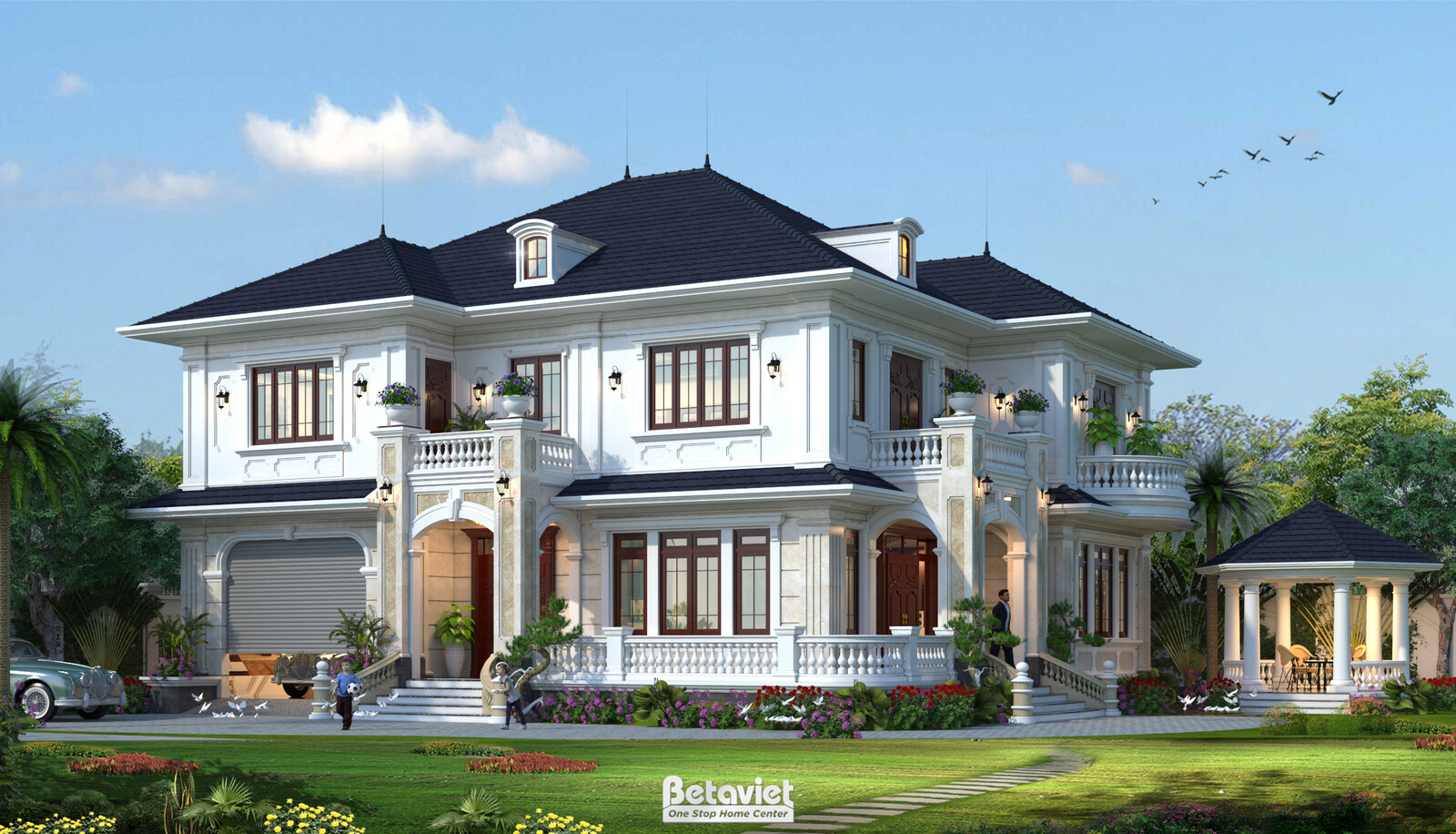 Biệt thự 2 tầng tân cổ điển KT18129 – phối cảnh mặt tiền (3)