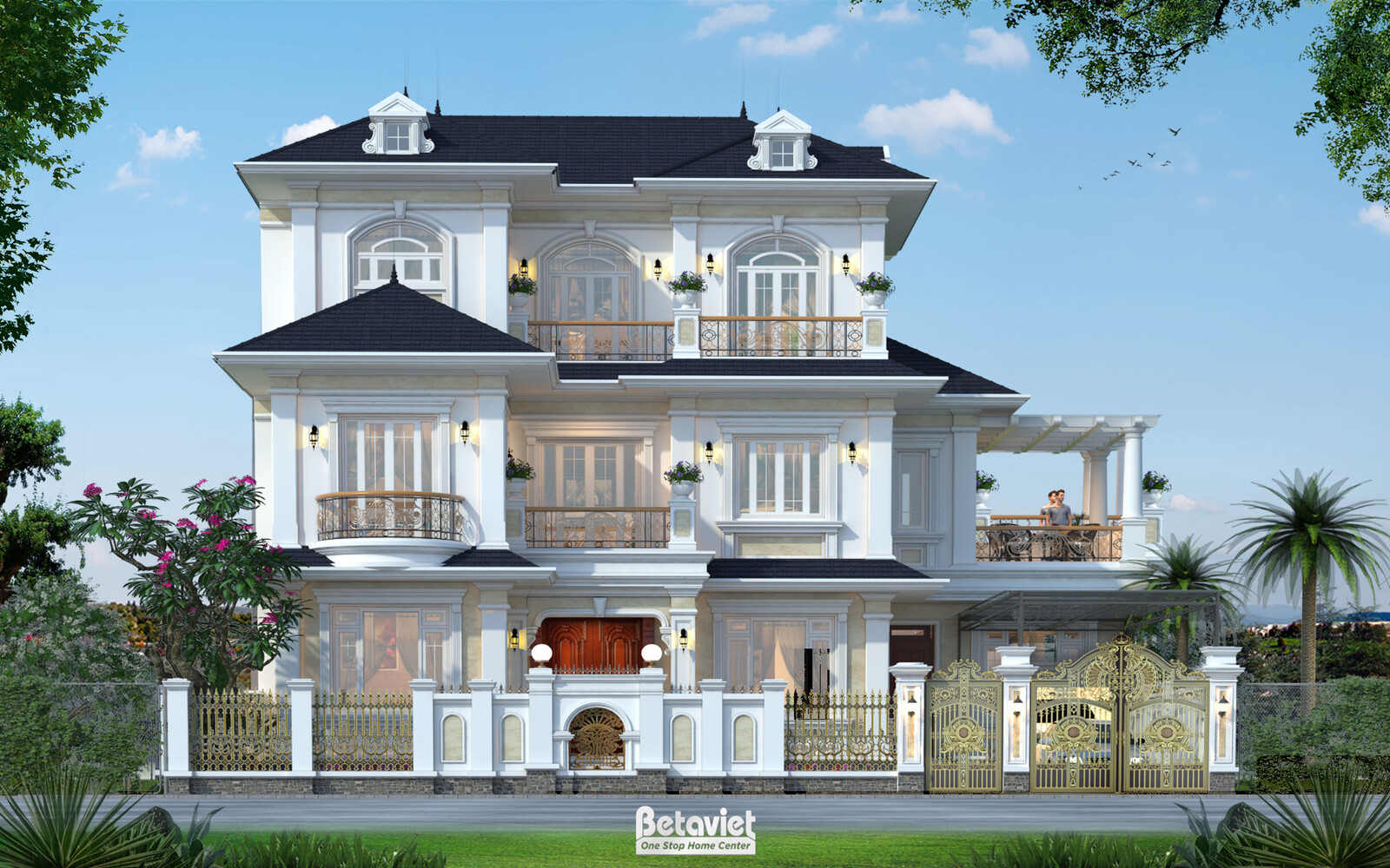 Biệt thự 3 tầng tân cổ điển KT21023 – phối cảnh mặt tiền (2)