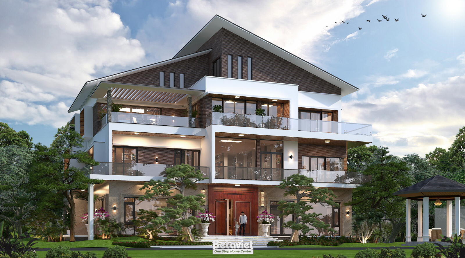 Biệt thự 3 tầng hiện đại luxury KT24024 – phối cảnh mặt tiền (2)
