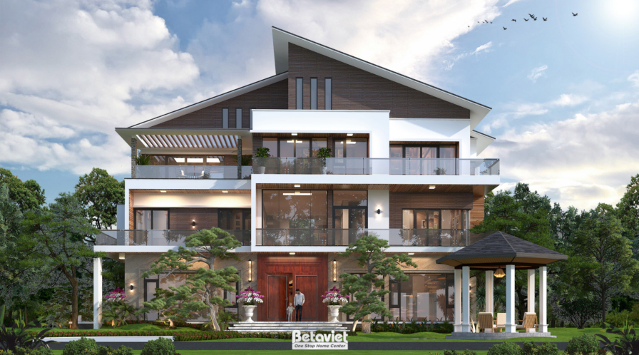 Biệt thự phong cách hiện đại 3 tầng tham khảo cho nền 12,5x20m khu 6B Intresco