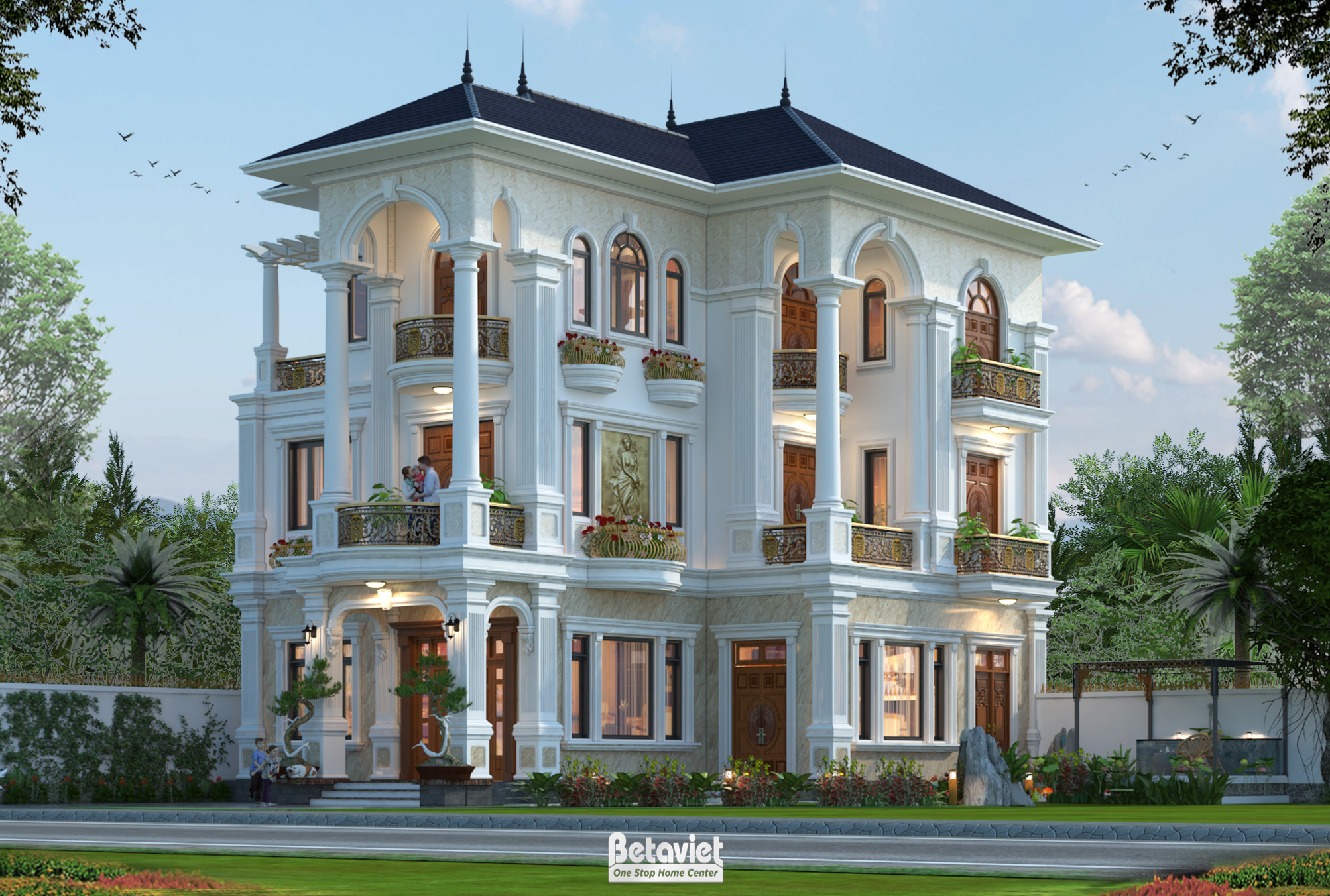 Biệt thự vườn 3 tầng tân cổ điển tại Thanh Hóa (KT21035) – phối cảnh sân vườn