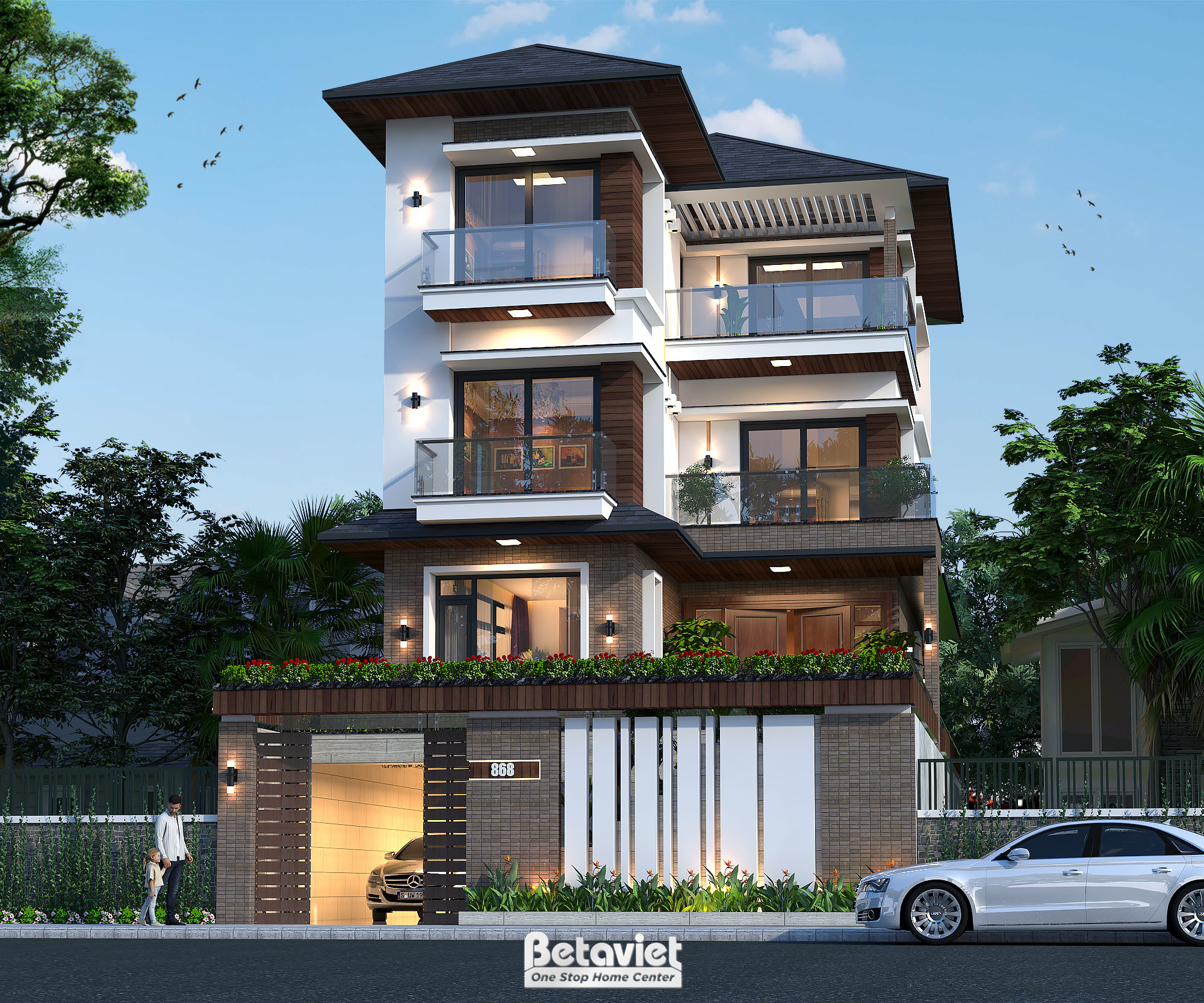 Biệt thự 4 tầng phong cách hiện đại mặt tiền 10m tại KĐT Minh Phương KT22008