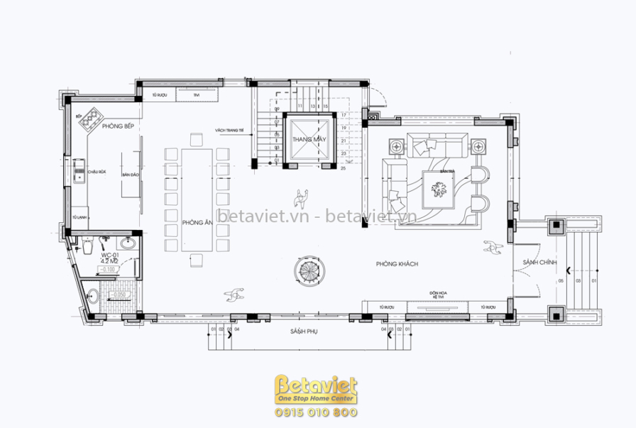 Biệt thự 3 tầng tân cổ điển KT23022 – bản vẽ mặt bằng