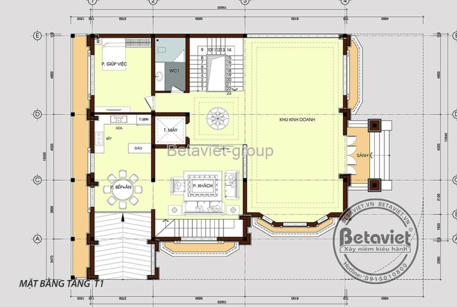Biệt thự 4 tầng tân cổ điển KT20095 – bản vẽ mặt bằng