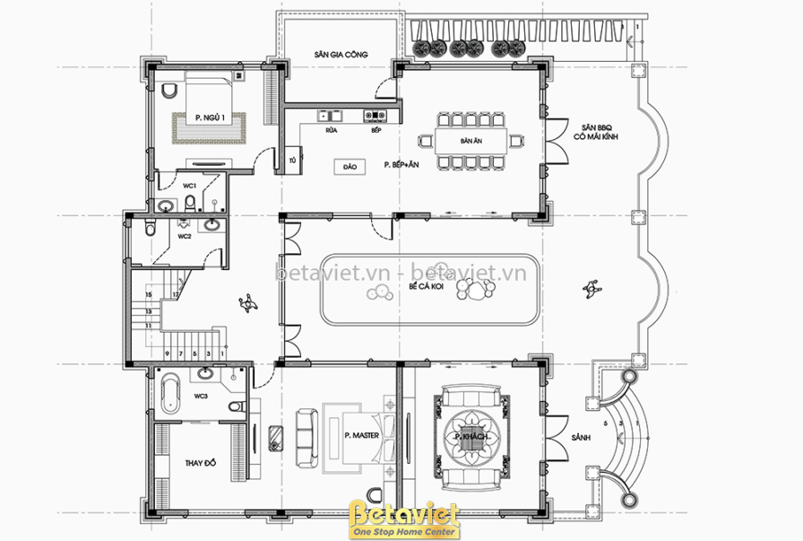 Dinh thự 2 tầng tân cổ điển KT24020 – bản vẽ mặt bằng