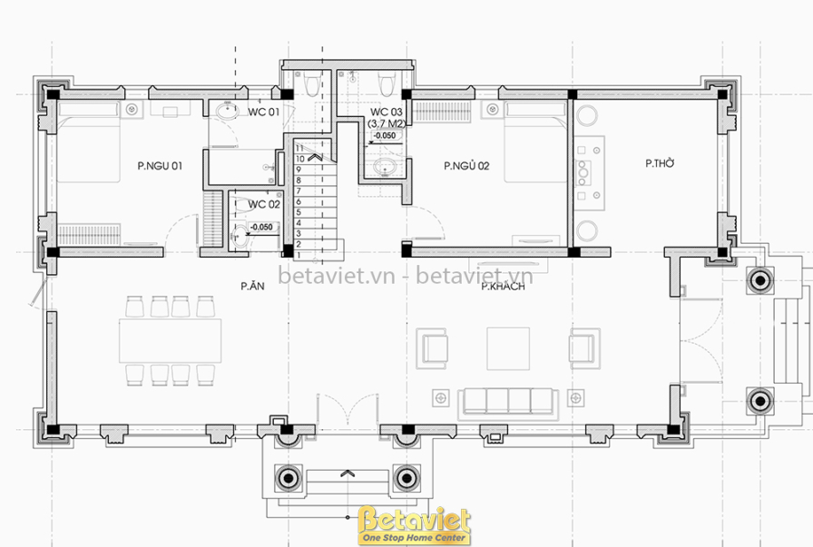 Biệt thự 2 tầng tân cổ điển KT23129 – bản vẽ mặt bằng