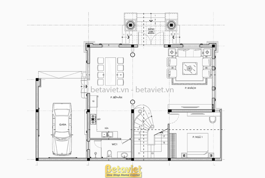 Biệt thự 3 tầng tân cổ điển KT23109 – bản vẽ mặt bằng