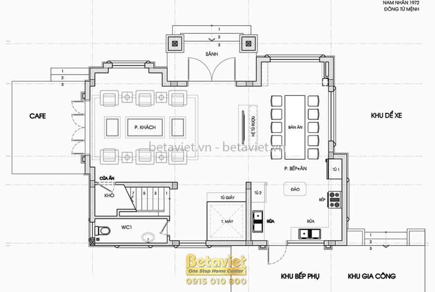 Biệt thự 4 tầng tân cổ điển KT22194 – bản vẽ mặt bằng