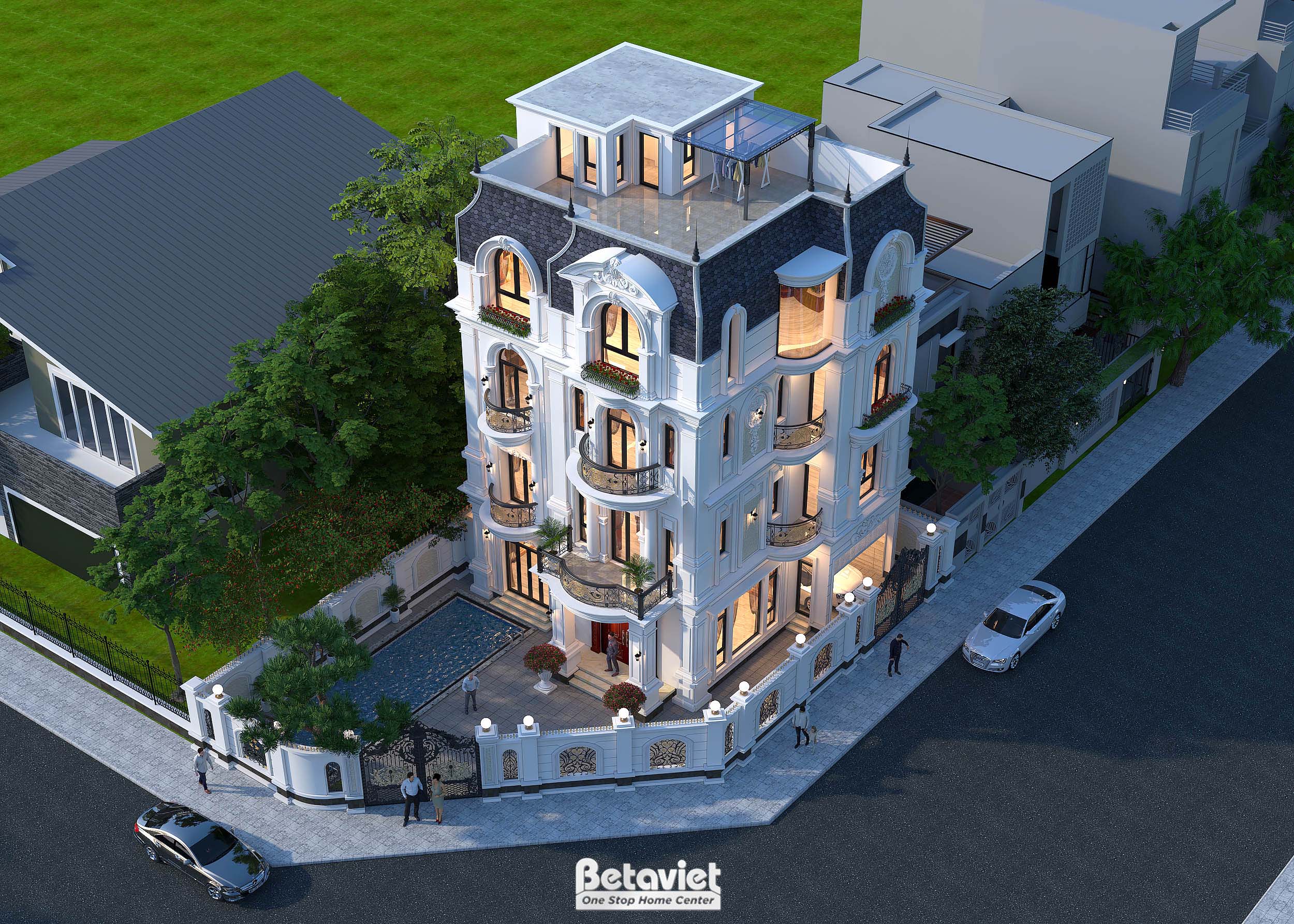 Biệt thự góc 4 tầng tân cổ điển 5 phòng ngủ có bể bơi KĐT Định Công KT21169
