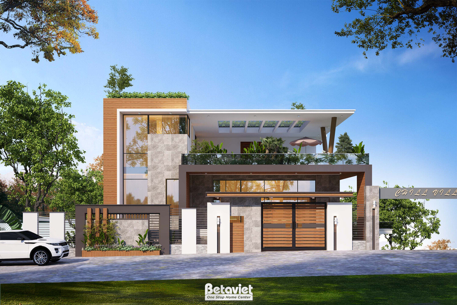Biệt thự 3 tầng hiện đại luxury KT22165 – phối cảnh mặt tiền