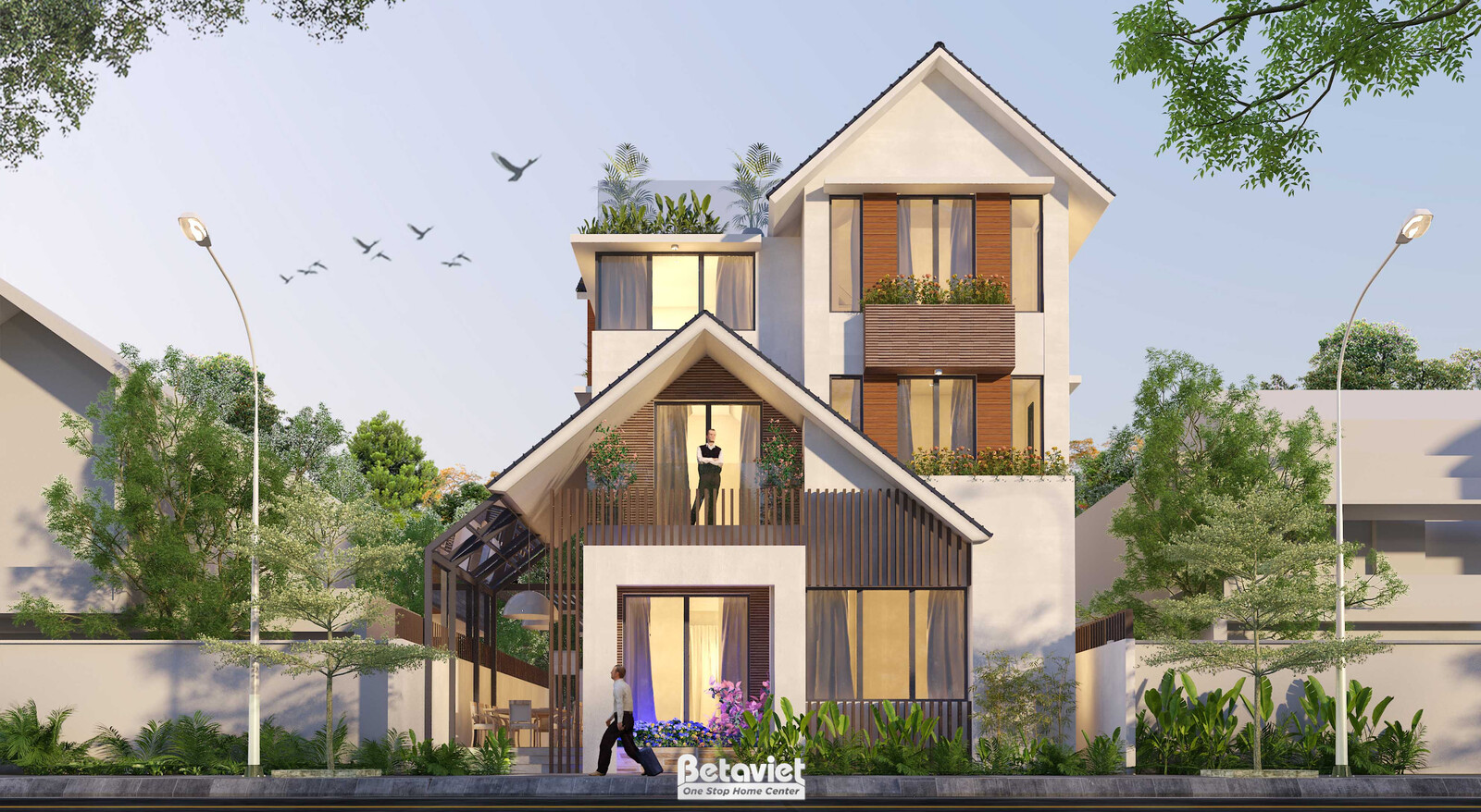 Biệt thự 3 tầng hiện đại KT21028 – phối cảnh mặt tiền