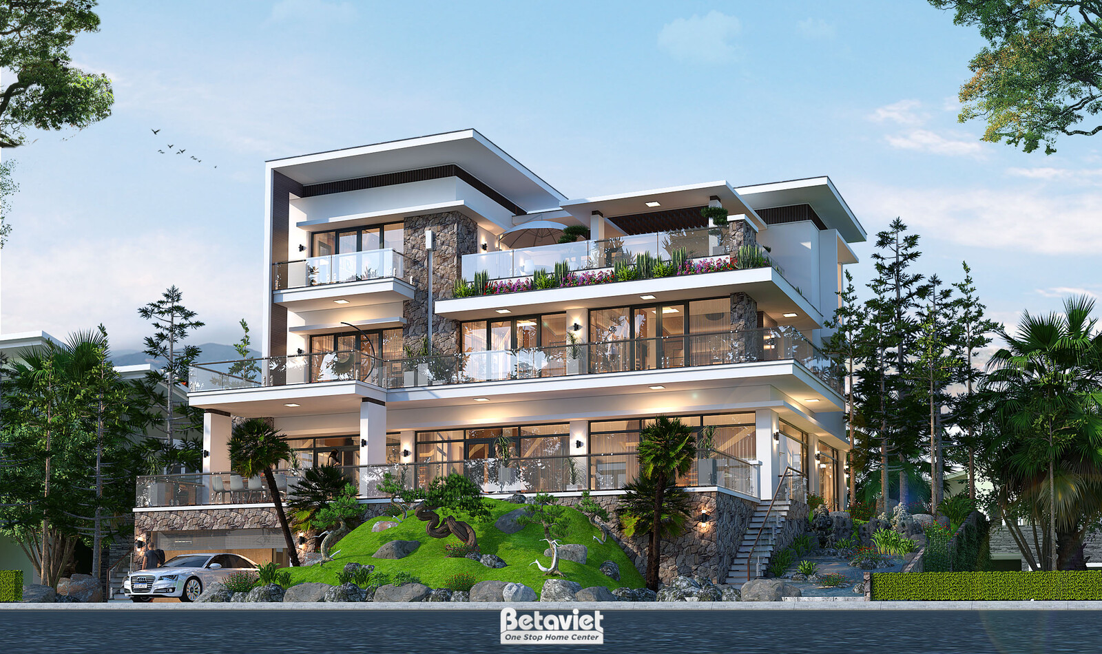 Biệt thự 3 tầng hiện đại luxury KT20115 – phối cảnh mặt tiền (4)