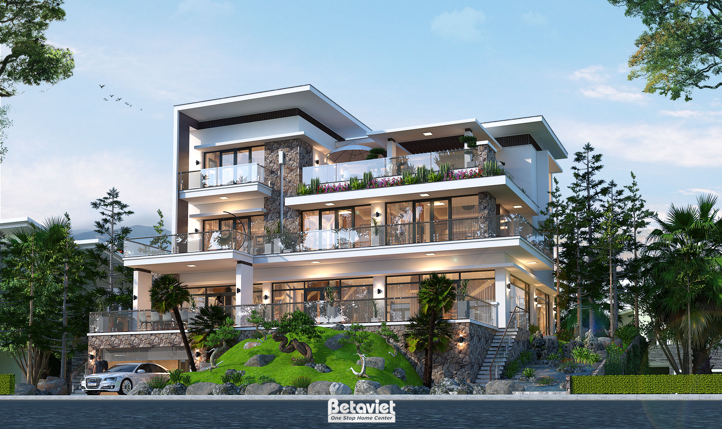 Biệt thự sân vườn hiện đại 3 tầng 1000m2 tại Bắc Ninh KT20115