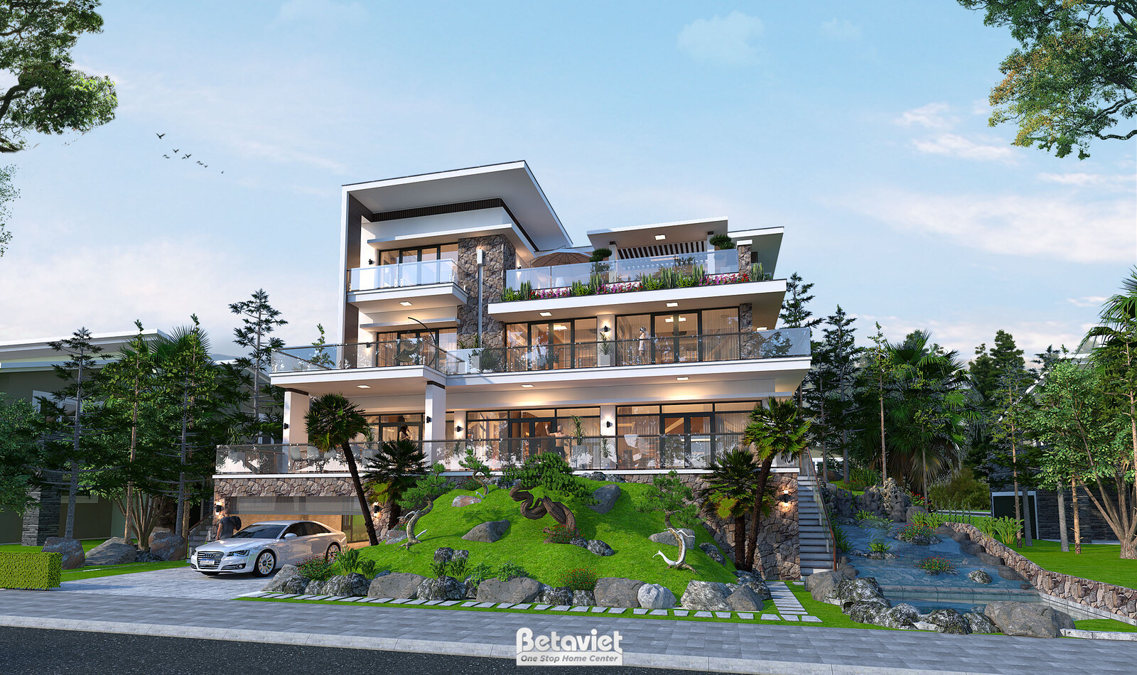 Biệt thự 3 tầng hiện đại luxury KT20115 – phối cảnh mặt tiền (5)